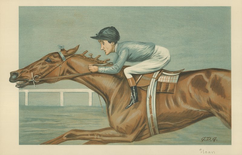 Tod Sloan, amerykański dżokej, 25 maja 1899, komiks Vanity Fair autorstwa Godfrey Douglas Giles