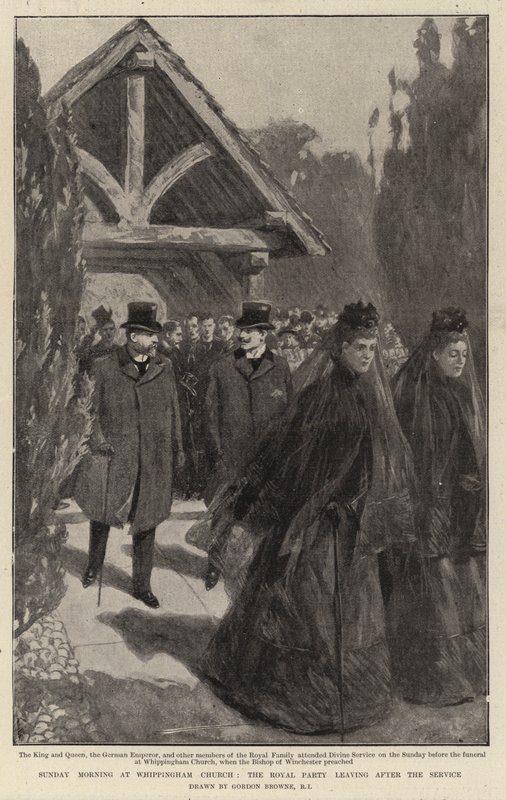 Niedzielny poranek w kościele Whippingham, przyjęcie królewskie wychodzące po nabożeństwie autorstwa Gordon Frederick Browne
