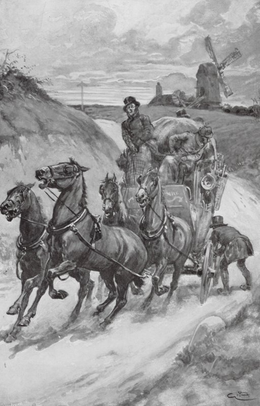 Trener sceniczny w dawnych czasach (litografia) autorstwa Gordon Frederick (after) Browne