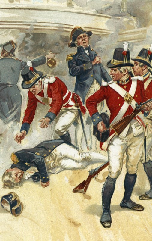 Admirał Lord Nelson śmiertelnie ranny w bitwie pod Trafalgar autorstwa Gordon Frederick Browne