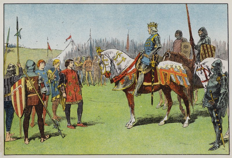 Henryk V przed bitwą pod Agincourt (kolor lito) autorstwa Gordon Frederick Browne