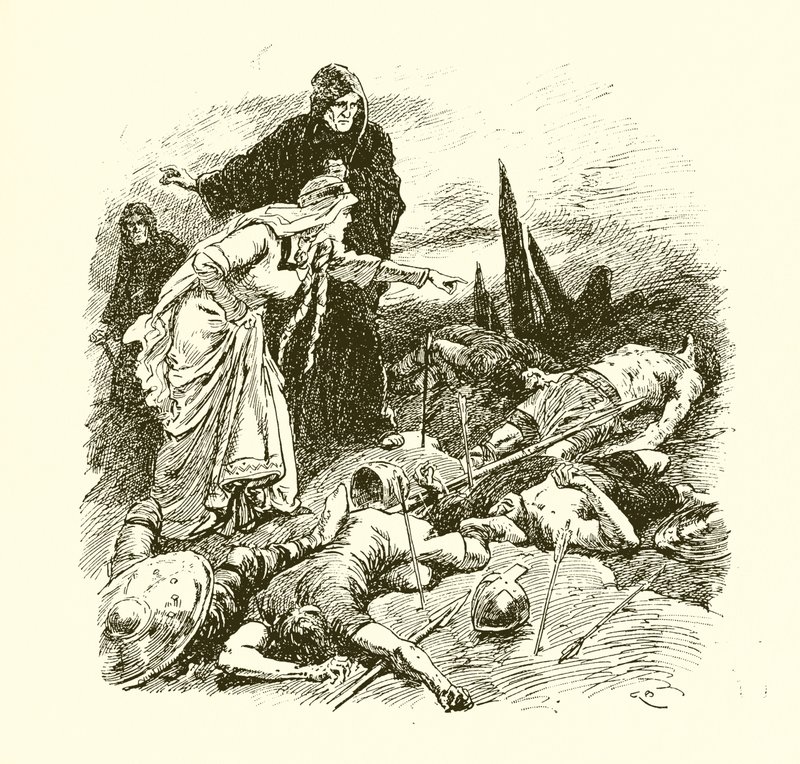 Królowa Edith odnajdująca ciało Harolda po bitwie pod Hastings autorstwa Gordon Frederick Browne