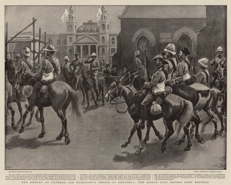 Powrót wojsk generała Iana Hamiltona do Pretorii, marcowa przeszłość przed Lordem Robertsem autorstwa Gordon Frederick Browne