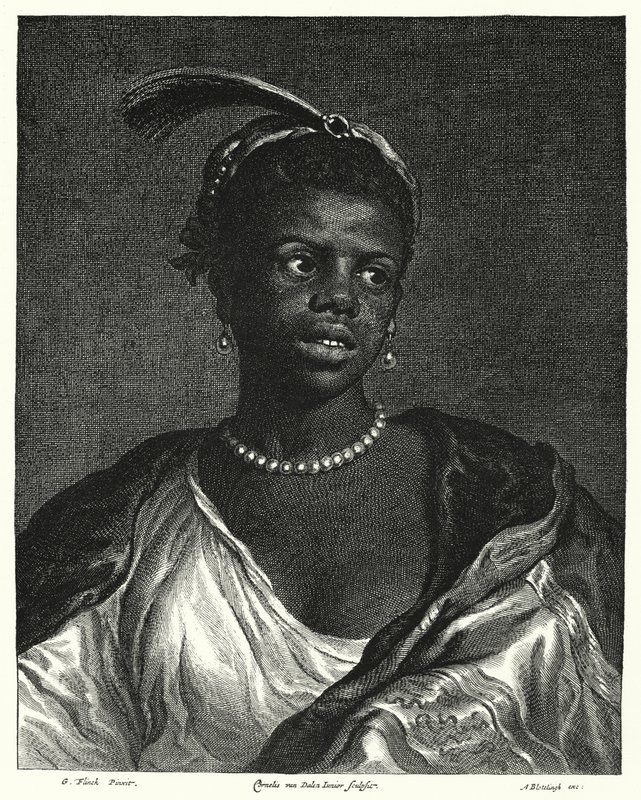 Portret czarnej kobiety (rycina) autorstwa Govaert (after) Flinck