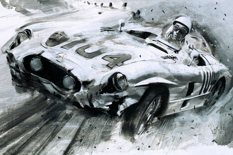 Stirling Moss (gwasz na papierze) autorstwa Graham Coton