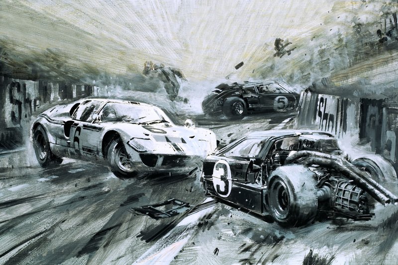 Wyścig Le Mans w 1967 roku (gwasz na papierze) autorstwa Graham Coton