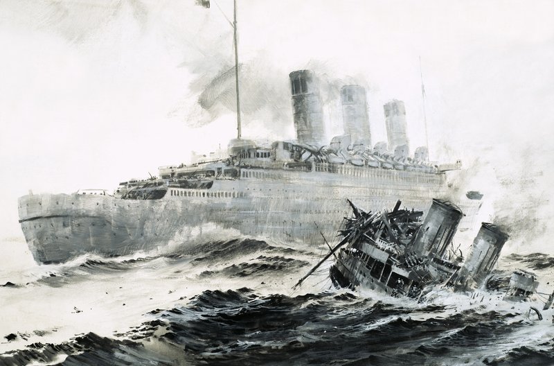 Queen Mary wpada na swoją eskortę, Curacoa, zatapiając statek autorstwa Graham Coton