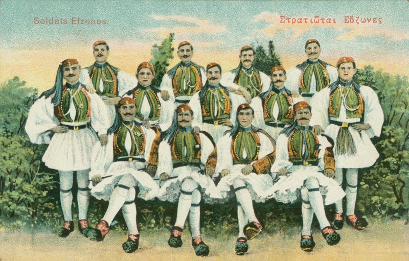 Żołnierze Evzones (kolorowa litografia) autorstwa Greek School