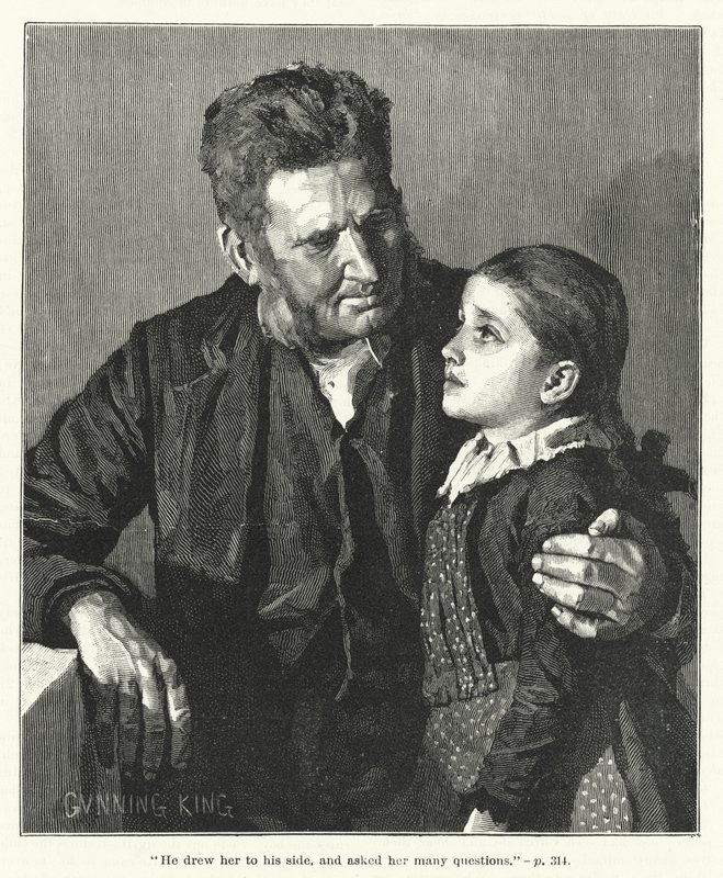 „Przyciągnął ją do siebie i zadał jej wiele pytań” (rycina) autorstwa Gunning (after) King