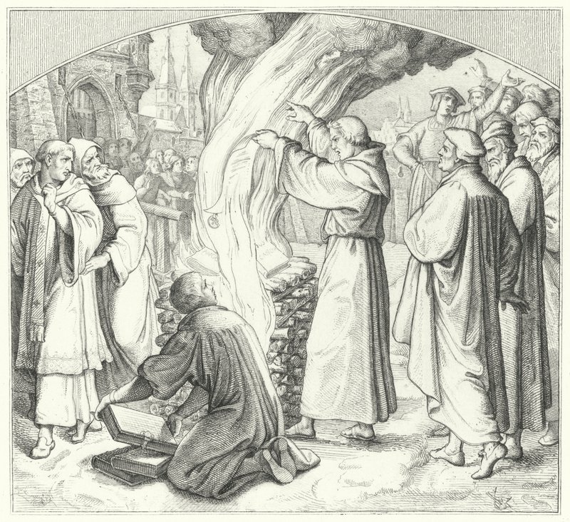 Marcin Luter palący bullę papieską w Wittenberdze, 1520 autorstwa Gustav Ferdinand Leopold Konig