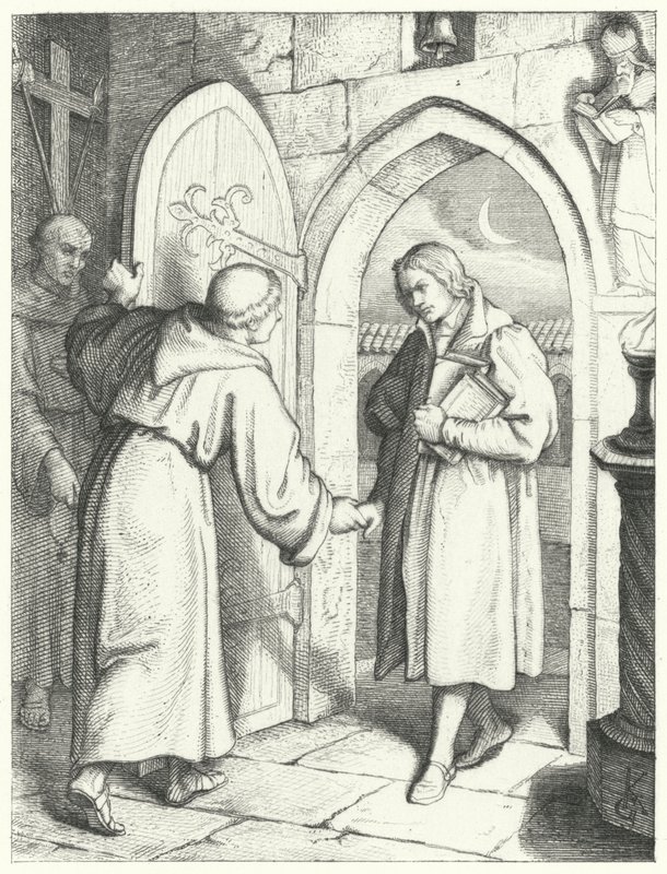 Marcin Luter wchodzący do klasztoru św. Augustyna w Erfurcie 17 lipca 1505 r. autorstwa Gustav Ferdinand Leopold Konig