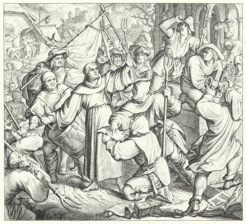 Marcin Luter przemawia przeciwko buntownikom i wojnie chłopskiej (rycina) autorstwa Gustav Ferdinand Leopold Konig
