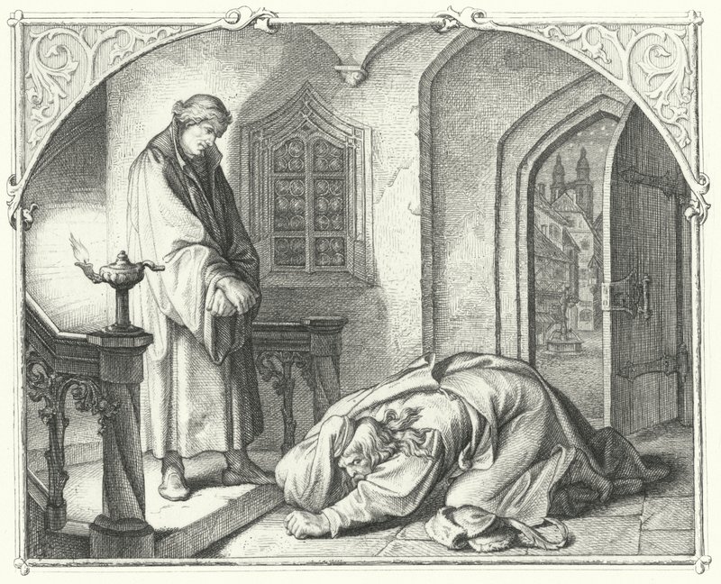 Marcin Luter z kupcem Hansem Kohlhase (grafika) autorstwa Gustav Ferdinand Leopold Konig