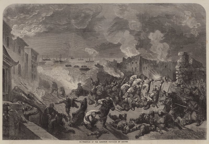Zniszczenie europejskich fabryk w Kantonie autorstwa Gustave Dore