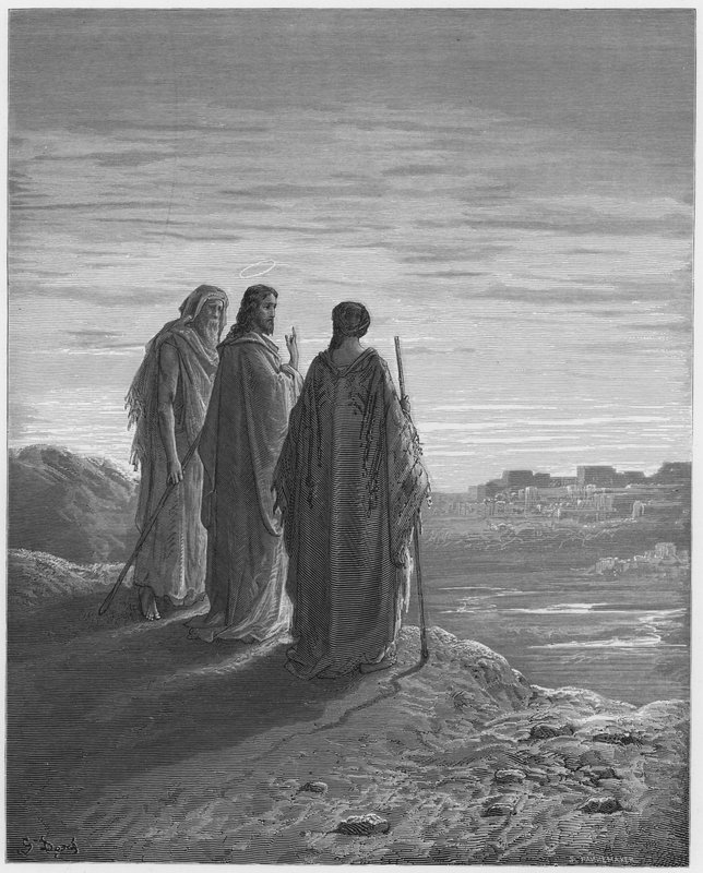 Biblia Gustave Dore: Jezus i uczniowie idący do Emaus autorstwa Gustave Dore