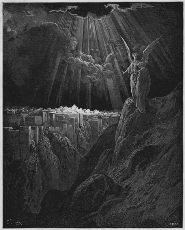 Gustave Dore Biblia: Anioł ukazujący zrujnowaną Jerozolimę S Janowi autorstwa Gustave Dore