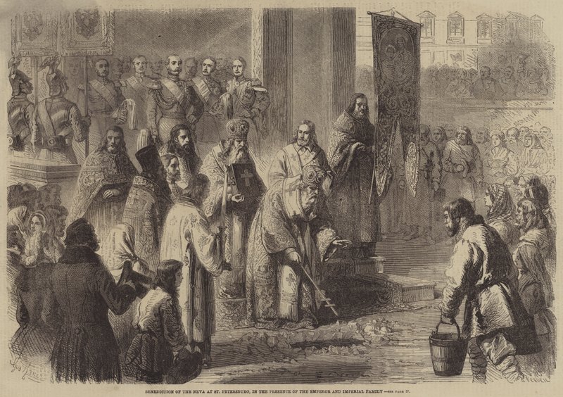 Błogosławieństwo Newy w Petersburgu w obecności cesarza i rodziny cesarskiej autorstwa Gustave Janet