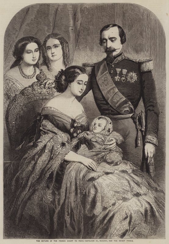 Powrót francuskiego dworu do Paryża, Napoleona III, Eugenii i Małego Księcia autorstwa Gustave Janet