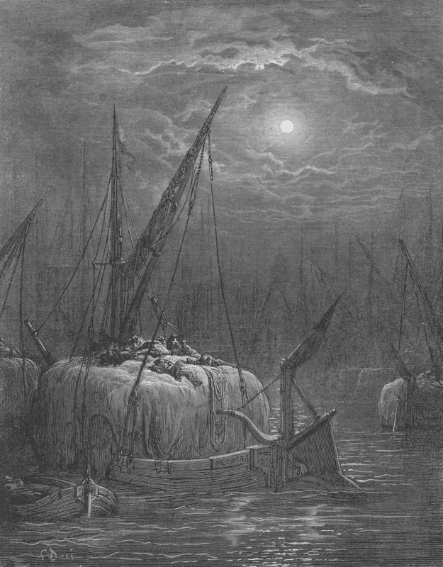 Łódki z sianem na Tamizie autorstwa Gustave after Dore