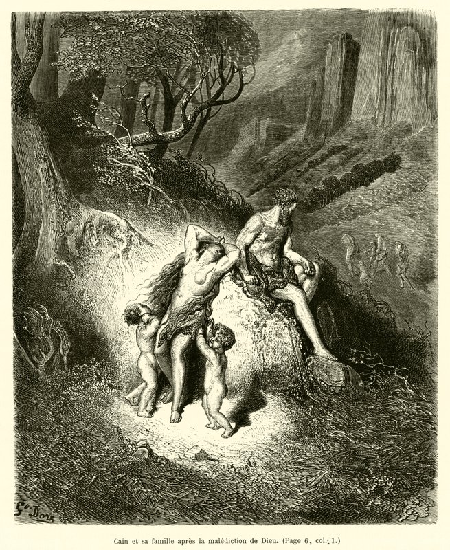 Kain i jego rodzina po przekleństwie Boga autorstwa Gustave after Dore