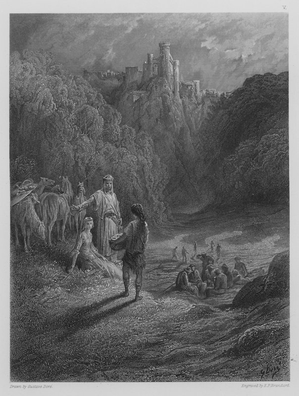 Geraint i Enid na łące autorstwa Gustave after Dore
