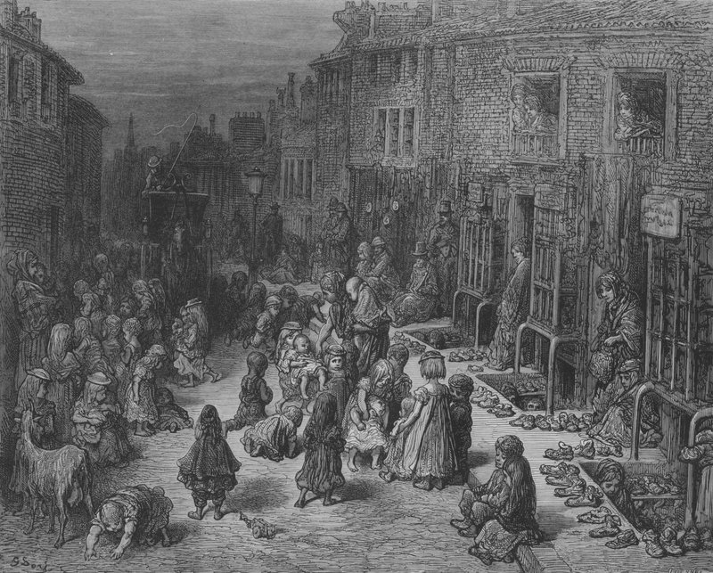 Targi starych butów, Dudley-Street autorstwa Gustave after Dore
