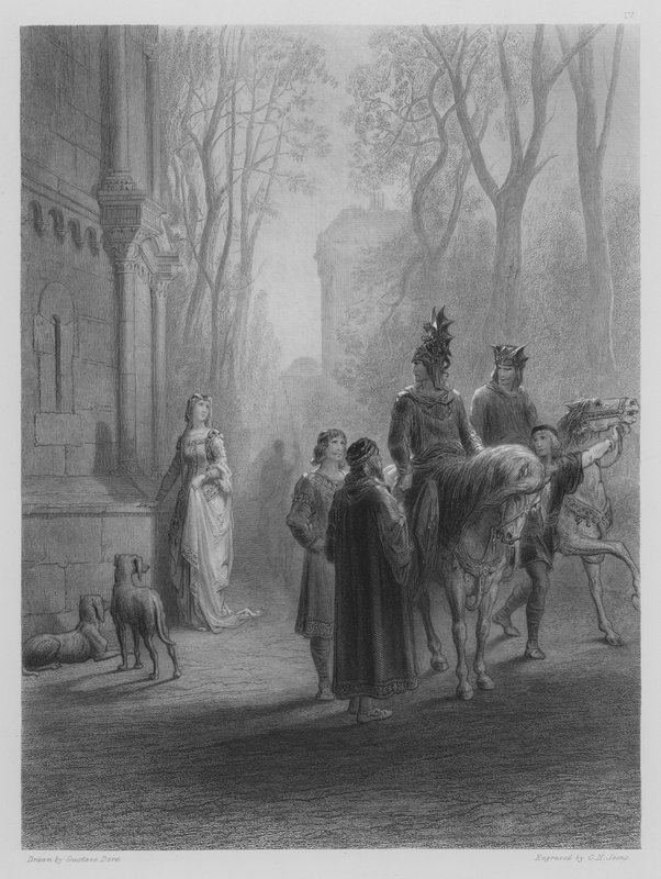 Lancelot pożegna się z Elaine autorstwa Gustave after Dore
