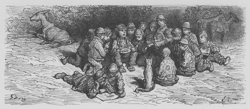 Kura między dziećmi, dzień Derby autorstwa Gustave after Dore