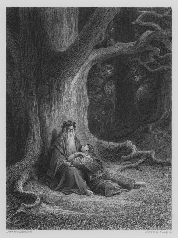 Vivien i Merlin odpoczywają autorstwa Gustave after Dore