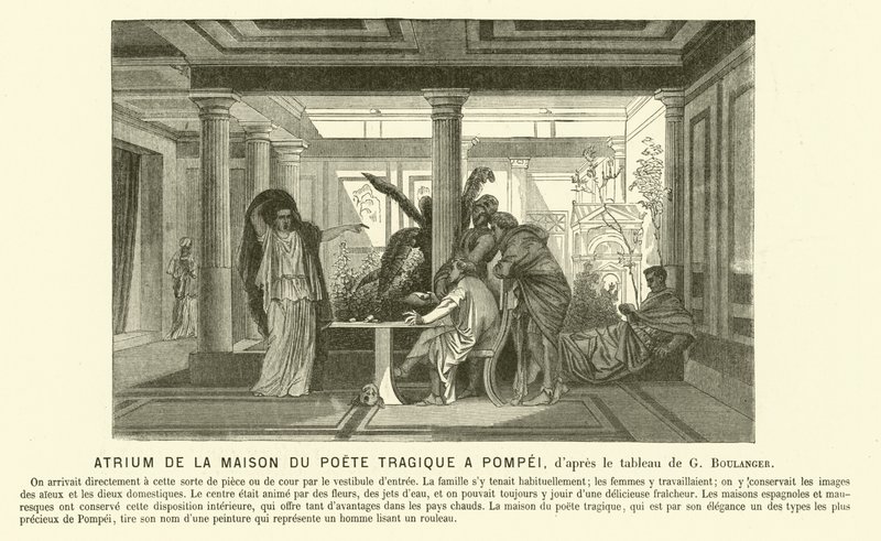 Atrium starożytnego rzymskiego Domu Tragicznego Poety, Pompeje (rycina) autorstwa Gustave Clarence Rodolphe Boulanger