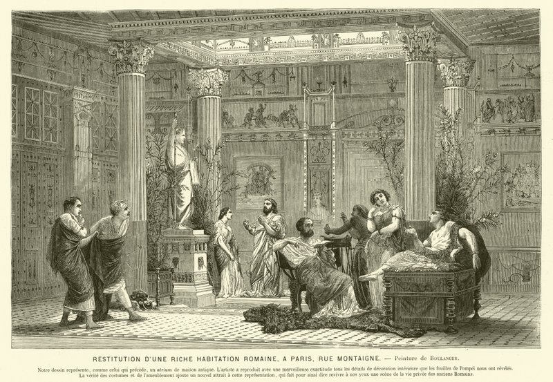 Rekonstrukcja domu zamożnego Rzymianina, Rue Montaigne, Paryż, Francja (rycina) autorstwa Gustave Clarence Rodolphe Boulanger
