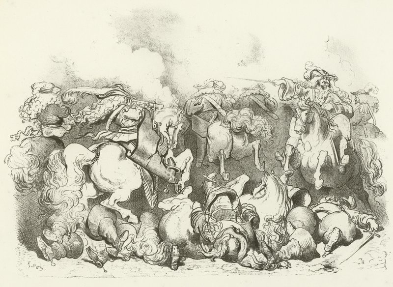 Szarża lekkiego konia za panowania Ludwika XIV (grawiura) autorstwa Gustave Dore