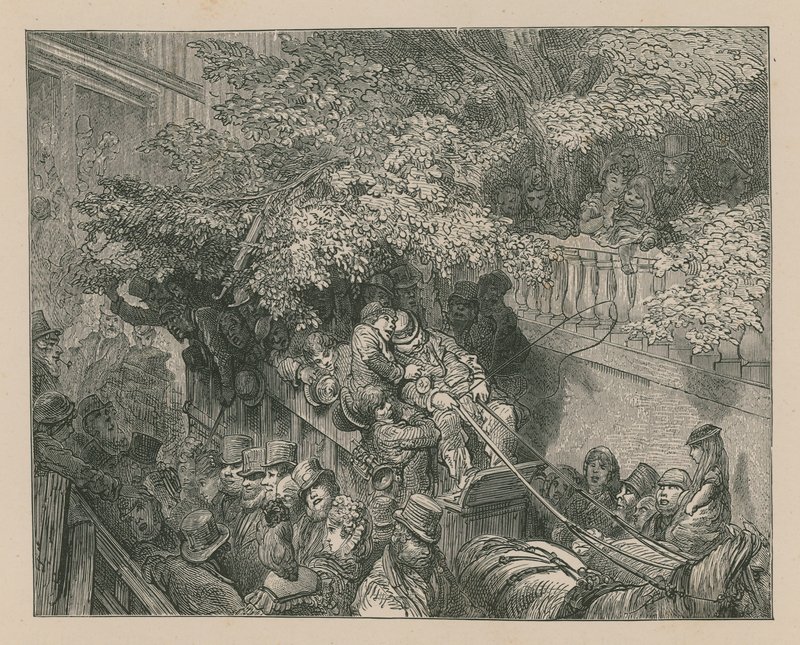 Zatłoczony powóz konny autorstwa Gustave Dore