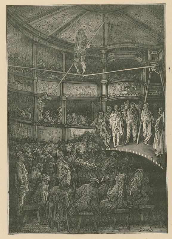 Blondin w Shoreditch, Londyn (Grawerowanie) autorstwa Gustave Dore