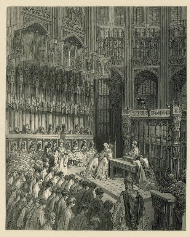 Widok wnętrza Opactwa Westminsterskiego autorstwa Gustave Dore
