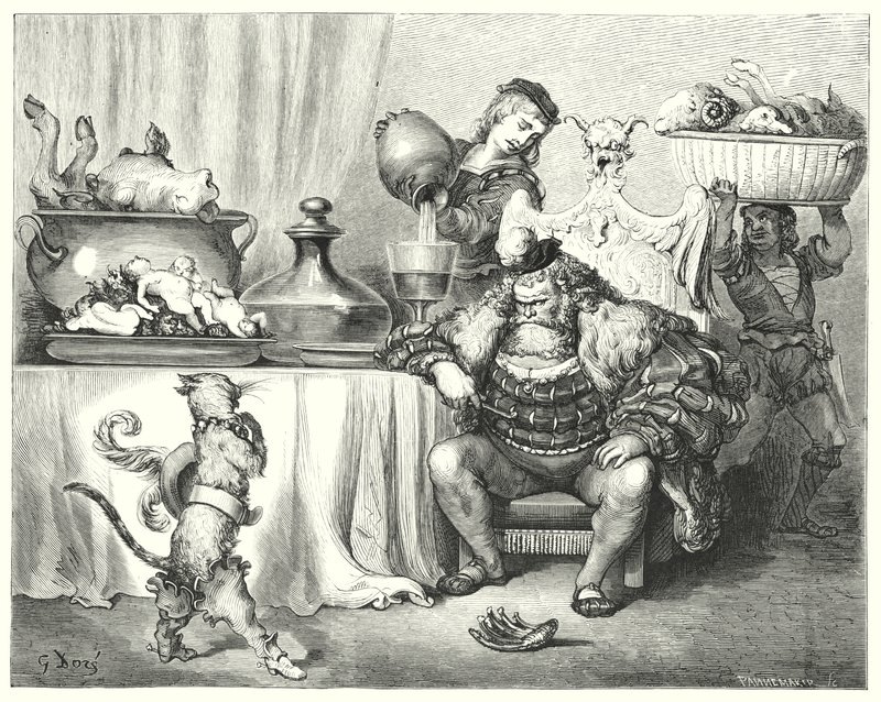 Mistrz Kot lub Kot w Butach; Kot w butach (grawerunek) autorstwa Gustave Dore