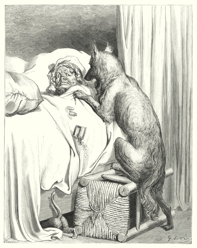 Le Petit Chaperon Rouge; Czerwony Kapturek (grawerunek) autorstwa Gustave Dore