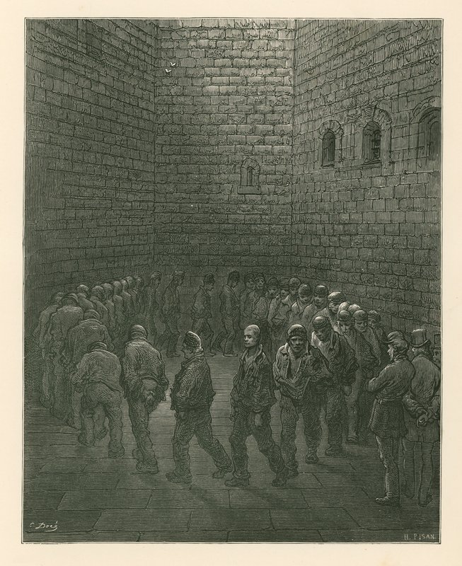 Więźniowie na placu ćwiczeń Newgate Prison autorstwa Gustave Dore