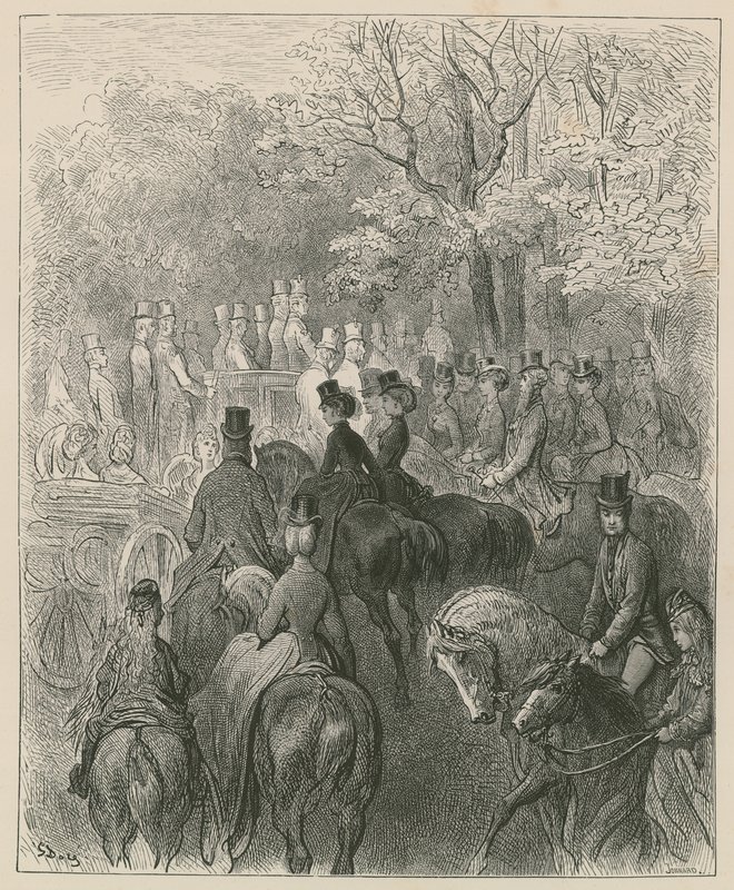 Rotten Row, Hyde Park, Londyn autorstwa Gustave Dore