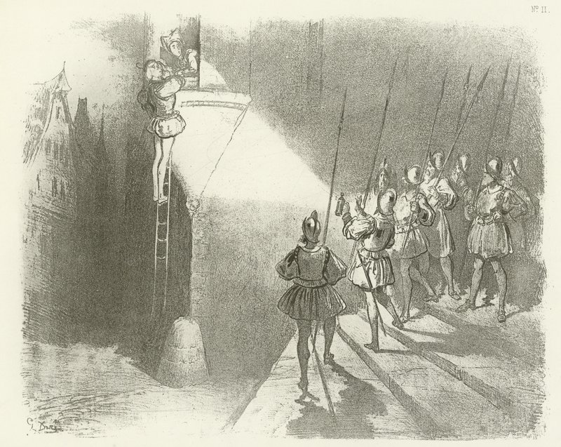 Zaskoczony przez strażników - Panowanie Henryka IV (wklęsłodruk) autorstwa Gustave Dore