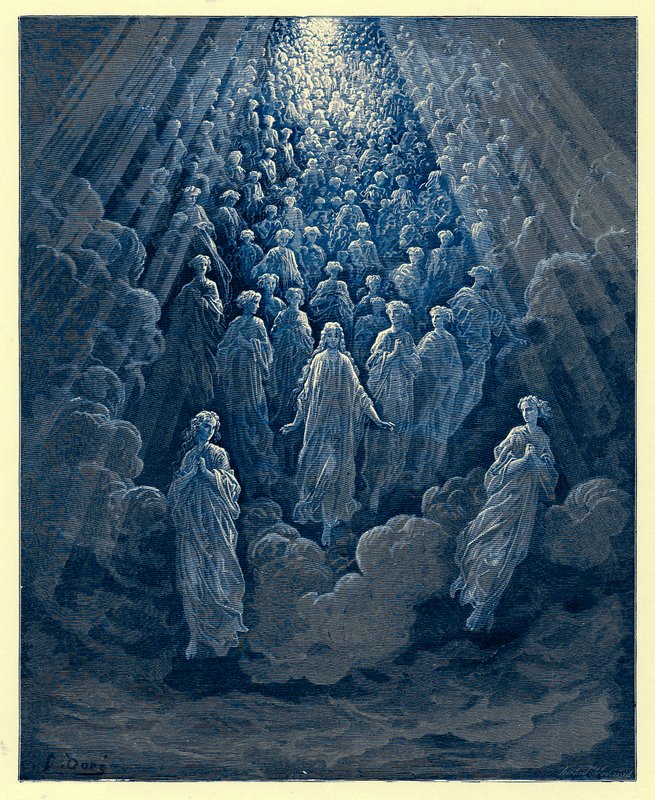 Anioły na planecie Merkury, ilustracja z „Galerii Dore”, opublikowana ok. 1890 r. (obraz ulepszony cyfrowo) autorstwa Gustave Dore