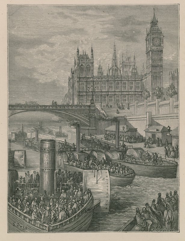 Schody Westminsterskie — odpływ parowców autorstwa Gustave Dore
