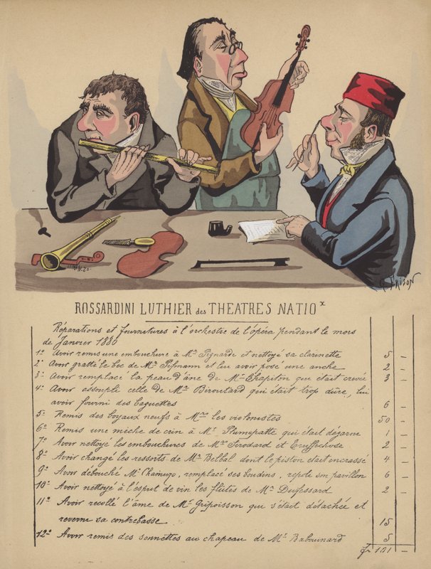 Rachunek na instrumenty muzyczne dla orkiestry operowej (kolor lito) autorstwa Gustave Frison