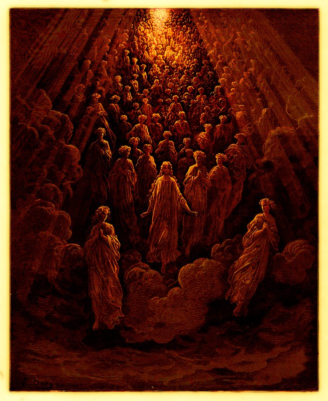 Anioły na planecie Merkury, ilustracja z Galerii Dore, opublikowana ok. 1890 r. (obraz ulepszony cyfrowo) autorstwa Gustave after Dore
