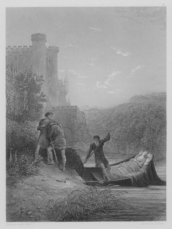 Torre i Lavaine żegnają Ciała Elaine autorstwa Gustave after Dore