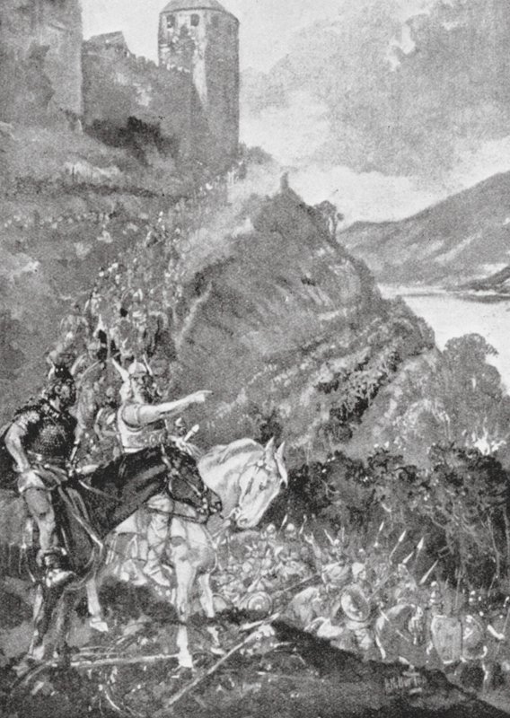 Teutoni i Celtowie jednoczą siły, by wyprzeć Rzymian z Galii (litografia) autorstwa H. M. (after) Burton