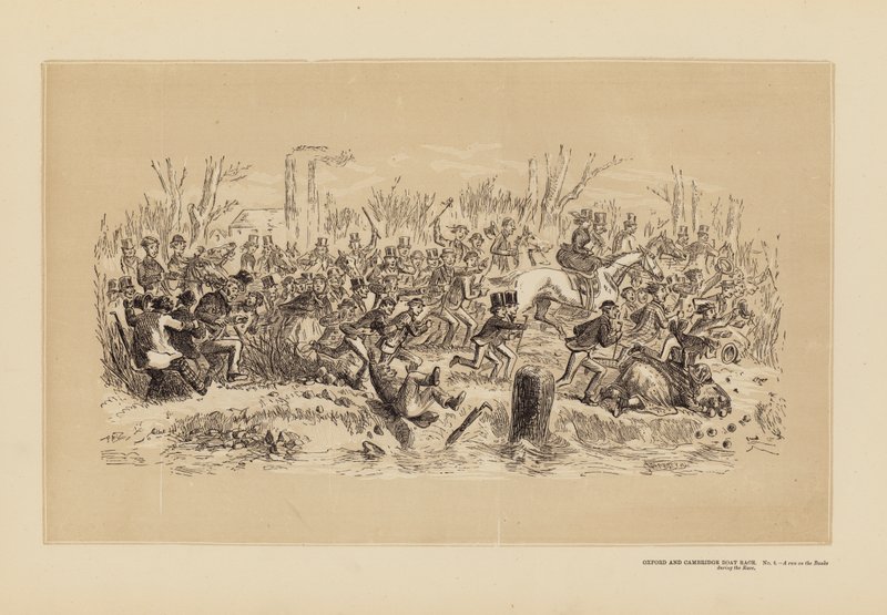 Oxford and Cambridge Boat Race, nr 4, Bieg na brzegach podczas wyścigu (rycina) autorstwa Hablot Knight (1815 92) Browne