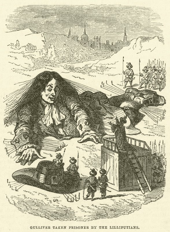Guliwer wzięty do niewoli przez Lilliputów (rycina) autorstwa after Hablot Knight Browne