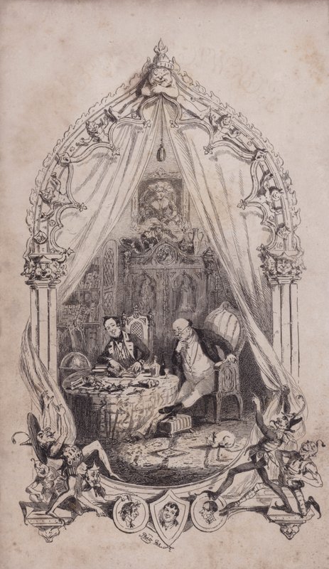 Samuel Pickwick i Alfred Jingle, ilustracja z powieści Charlesa Dickensa The Pickwick Papers (rycina) autorstwa after Hablot Knight Browne