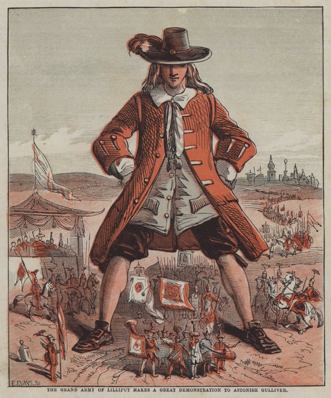 Wielka Armia Lilliputa robi wspaniały pokaz, by zadziwić Guliwera (kolor lito) autorstwa after Hablot Knight Browne